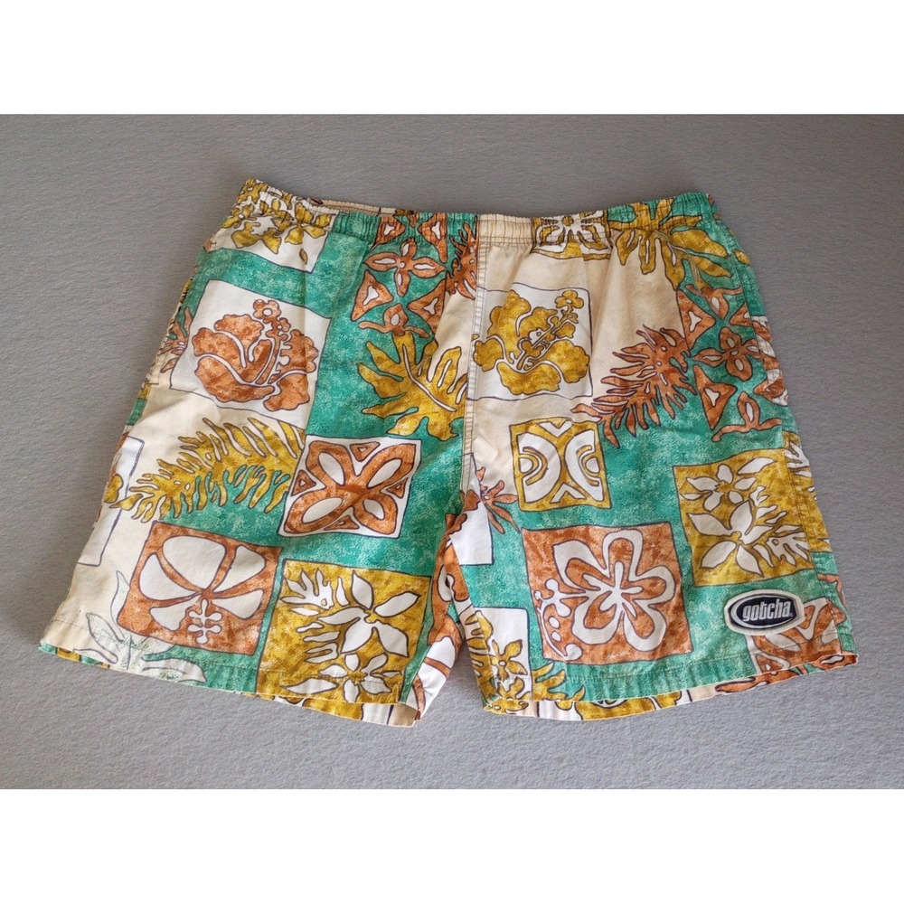 VINTAGE Gotcha Swim Trunks -(Small Flaw) Men's Sz Large- 1980's-Hawaiian Floral